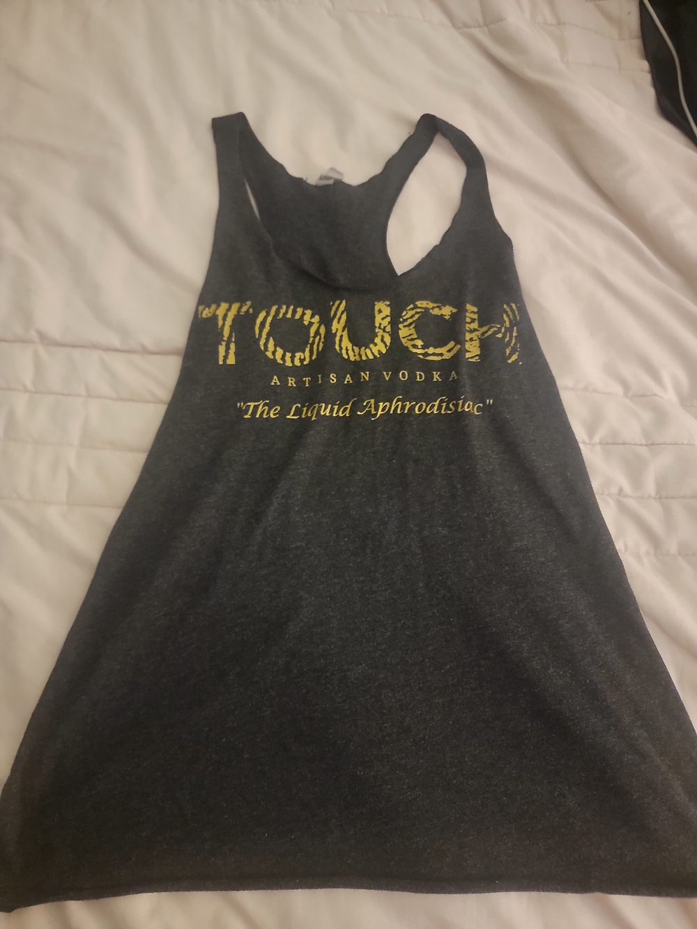 TOUCH Graphic Racerback Muscle Tank in Dark Gray with Yellow Logo